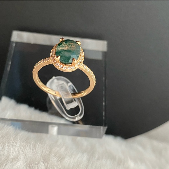 Fine Jewelry 925 Sterling Silver Oval Natural Green Moss Agate Ring - Picture 11 of 11